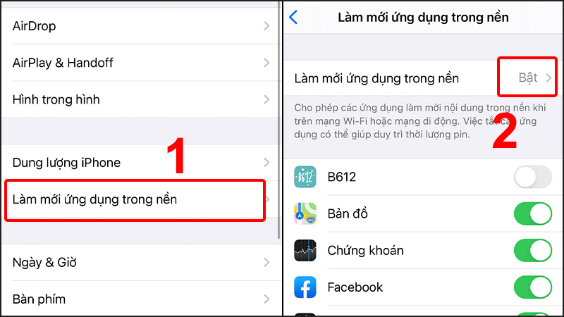 Tắt tính năng làm mới ứng dụng trong nền Tắt tính năng làm mới ứng dụng trong nền