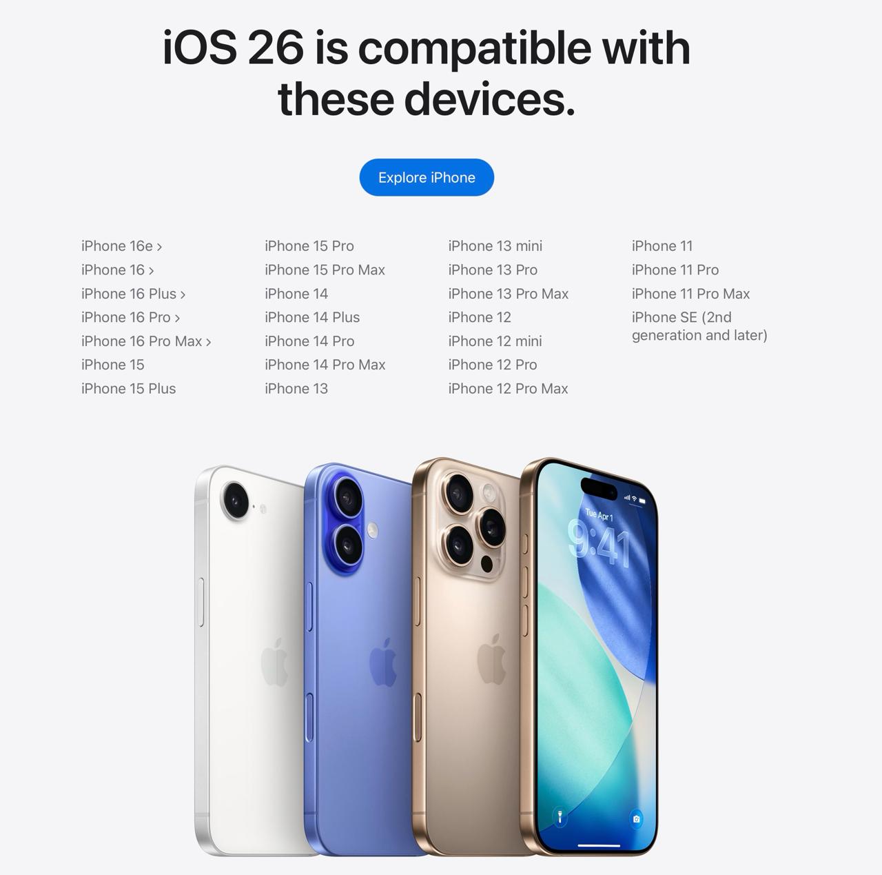 Danh s&aacute;ch iPhone được n&acirc;ng cấp l&ecirc;n iOS 26?